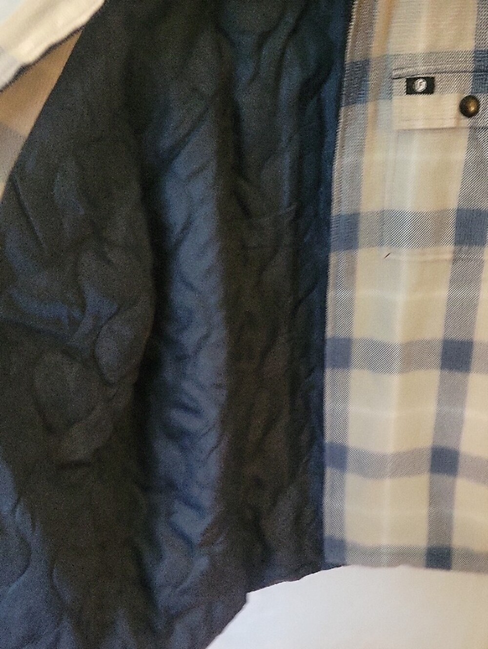 Lightweight Plaid Hooded Shirt Jacket — Beige & Navy - Picture 3 of 6